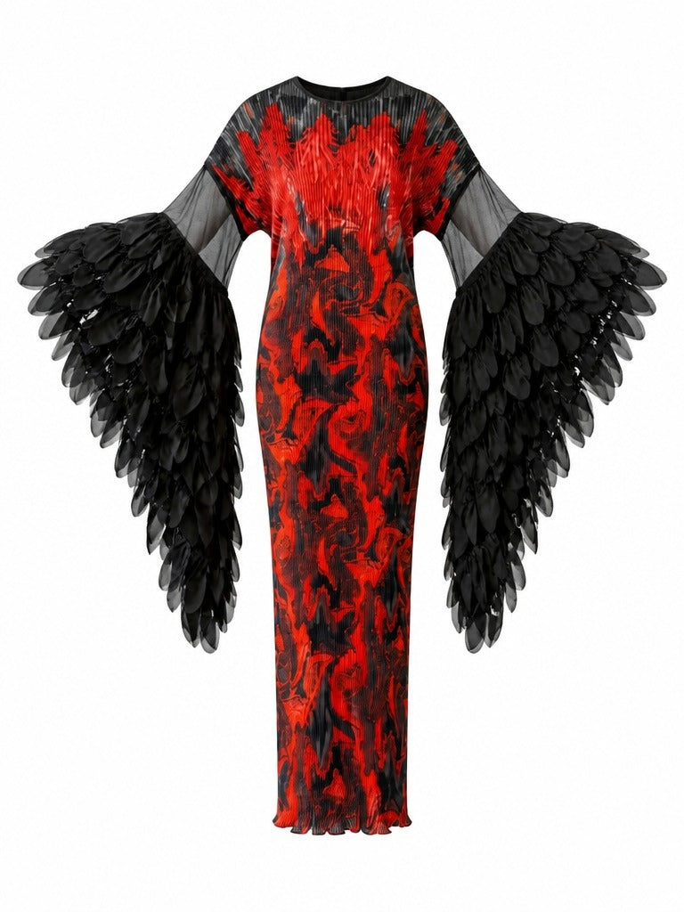 Fierce Pleated Feathered Kaftan