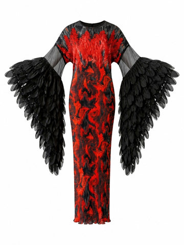 Fierce Pleated Feathered Kaftan
