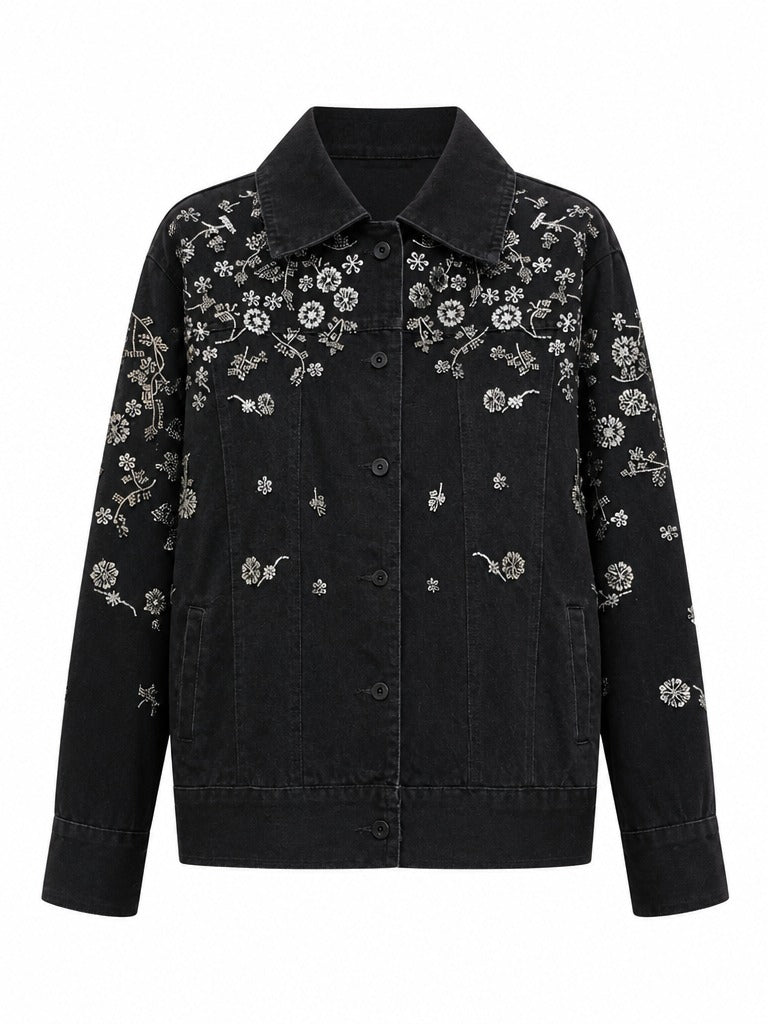 Worthy Embroidered Floral Denim Jacket