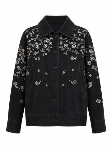 Worthy Embroidered Floral Denim Jacket