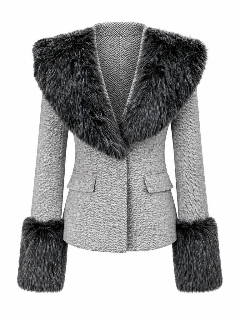 Elegant Faux Fur Woolen Jacket
