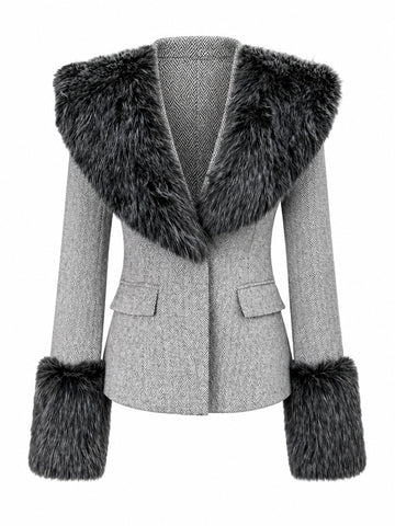 Elegant Faux Fur Woolen Jacket