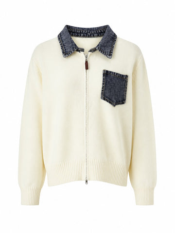 Audacious Denim Color-Block Cardigan