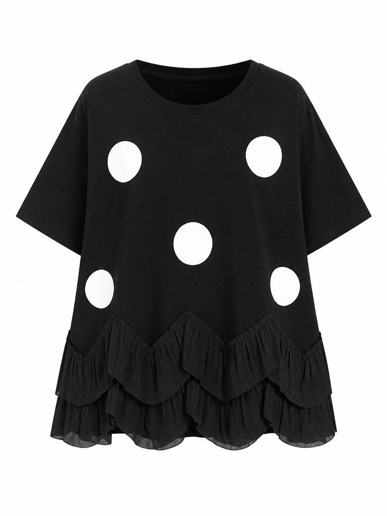 Daring Polka Dot Ruffled T-shirt