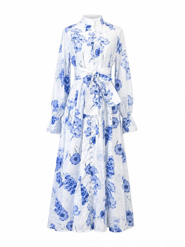 Radiant Floral Lantern Sleeve Maxi Dress