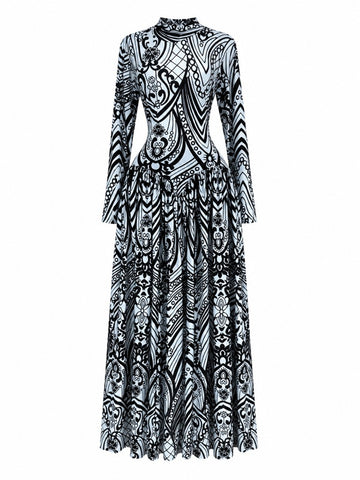 Magnetic Geometric Printed Maxi Dress