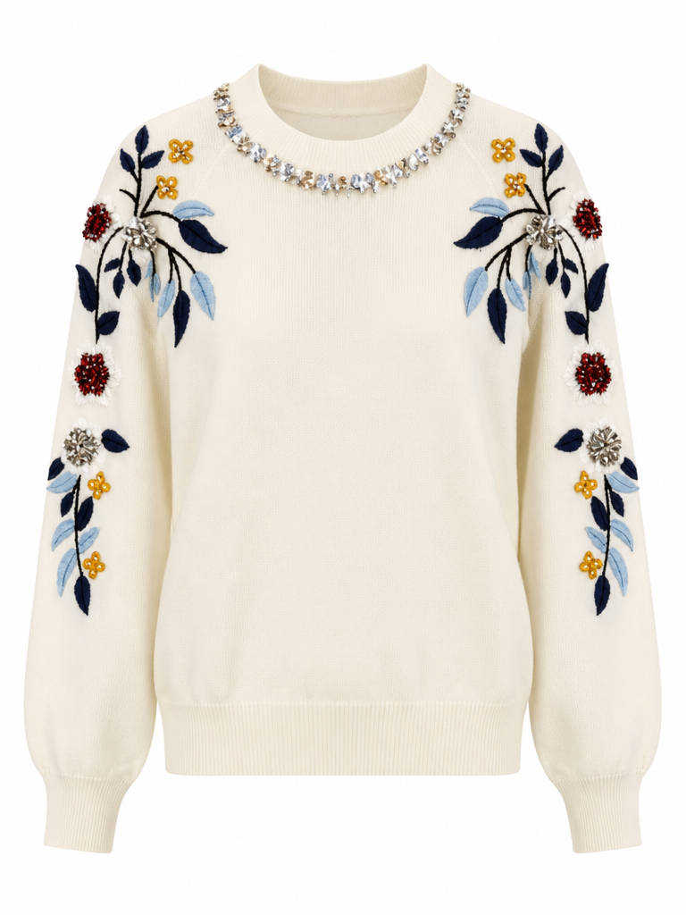 Radiant Embroidered Floral Knit Sweater