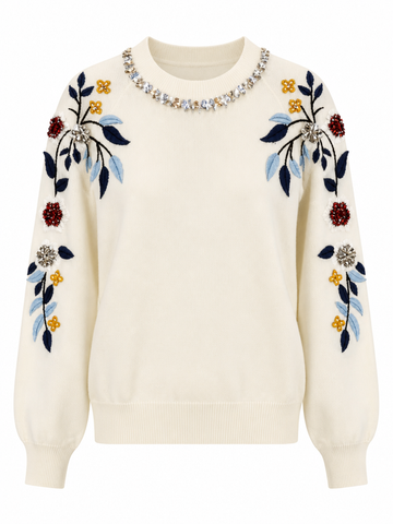 Radiant Embroidered Floral Knit Sweater
