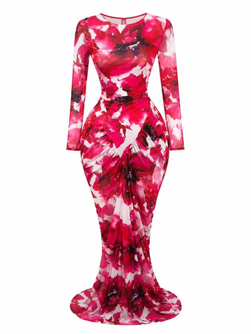Audacious Printed Ruched Maxi Dress