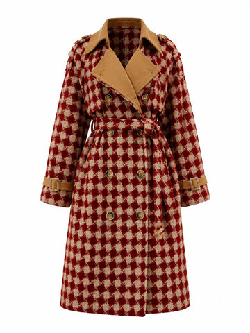 Confident Plaid Woolen Trench Coat