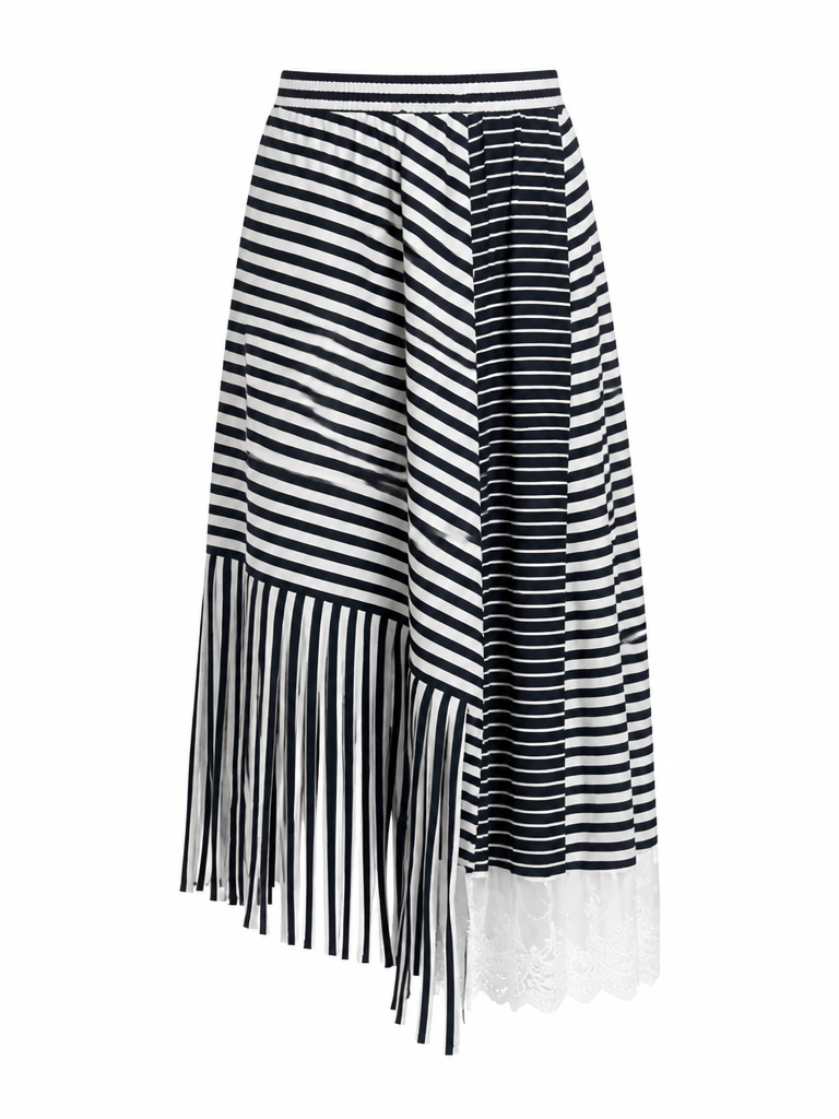 Untamed Striped Tassel Midi Skirt