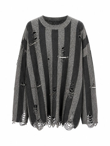 Audacious Striped Distressed Knit Sweater