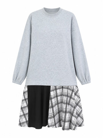 Grounded Plaid Spliced Sweatshirt Dress