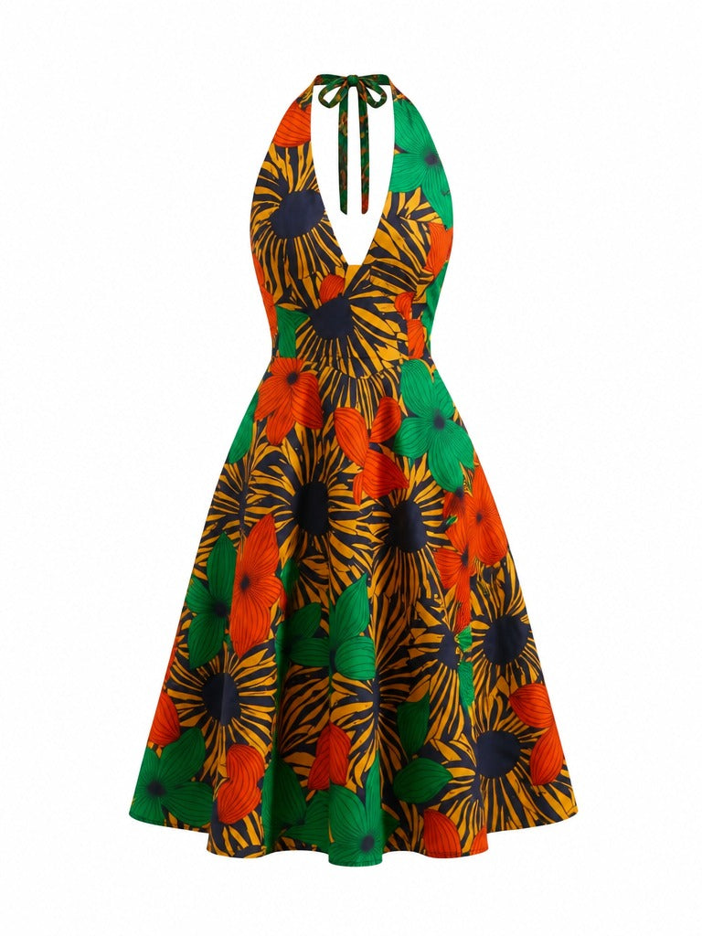 Vibrant Ankara Halter Midi Dress