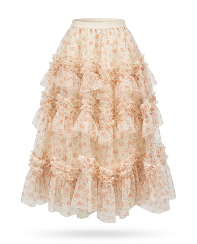 Divine Floral Ruffle Maxi Skirt