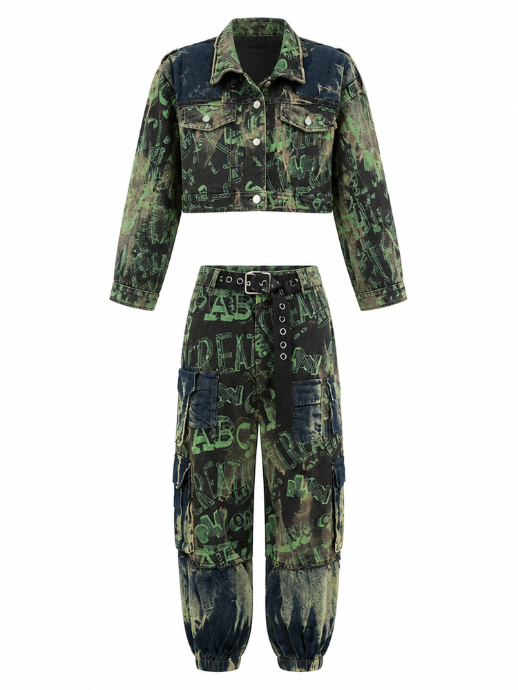 Audacious Printed Denim Two-Piece Set
