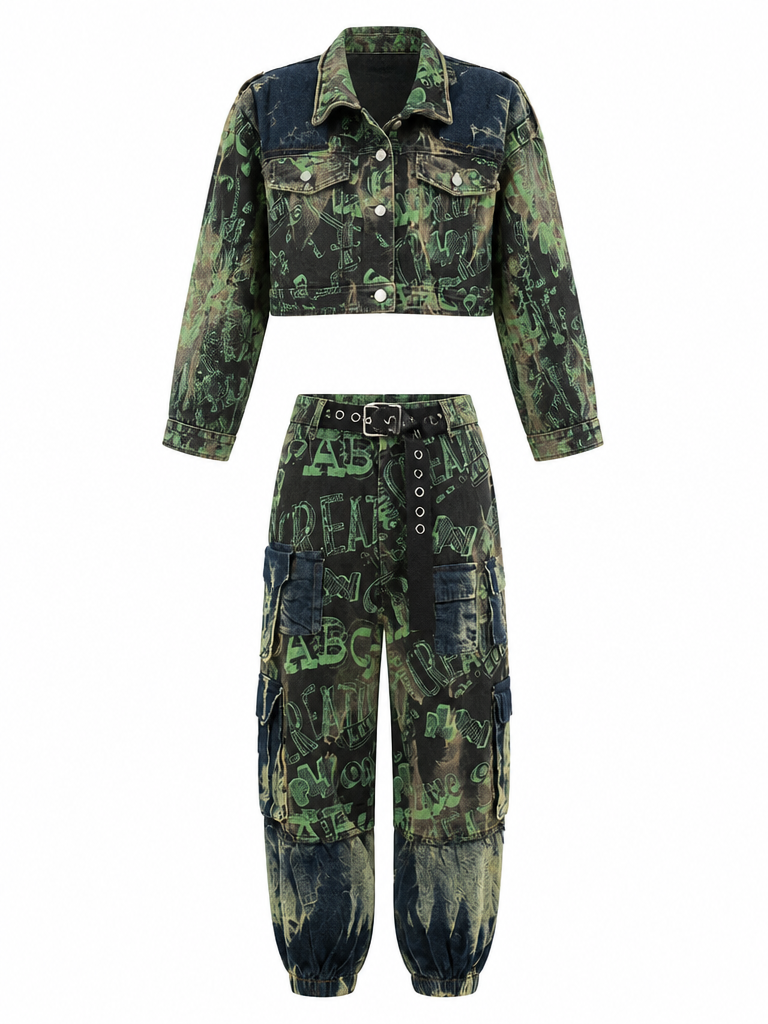 Audacious Printed Denim Two-Piece Set