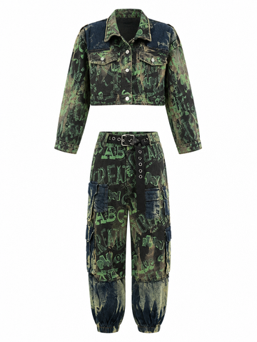 Audacious Printed Denim Two-Piece Set