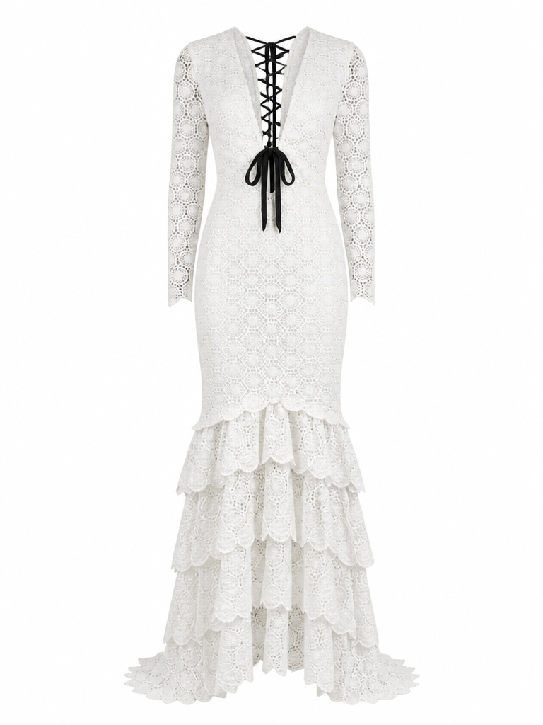 Radiant Ruffled Crochet Midi Dress