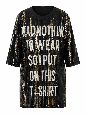 Audacious Sequined Letter Loose T-Shirt