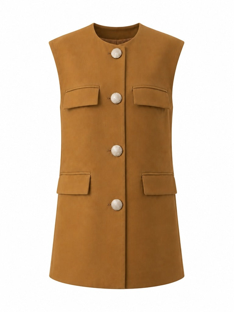 Confident Single Breasted Sleeveless Blazer