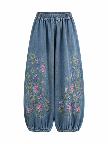 Free Spirit Embroidered Denim Wide-Leg Pants