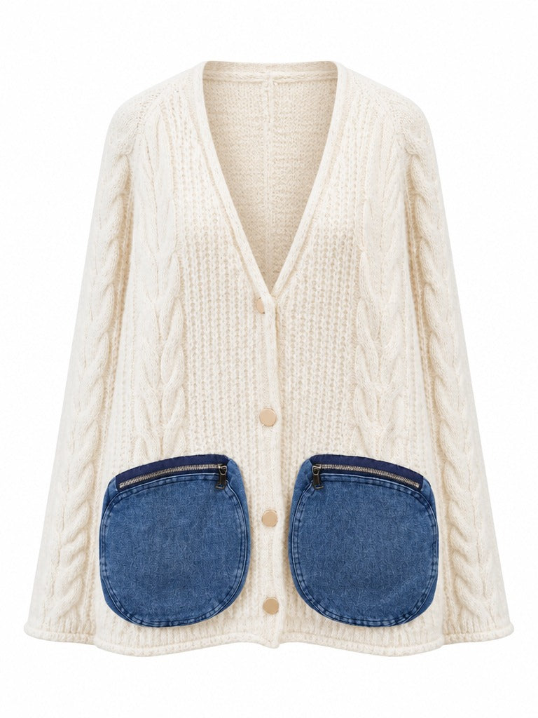 Unique Denim Pocket Knit Cardigan