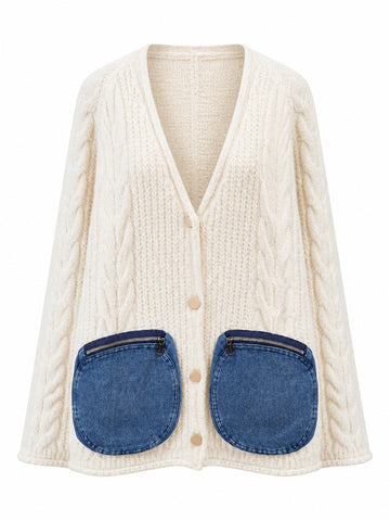 Unique Denim Pocket Knit Cardigan