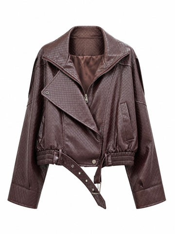 Confident Diamond Pattern PU Jacket