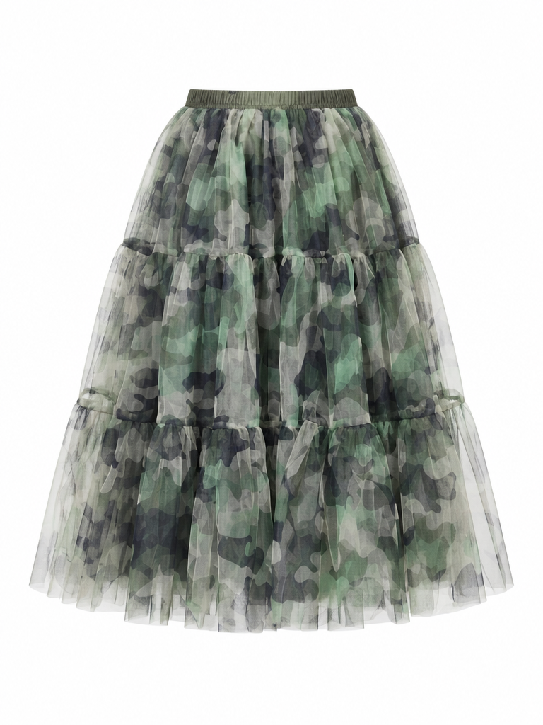 Unstoppable Camo Tiered Tulle Skirt