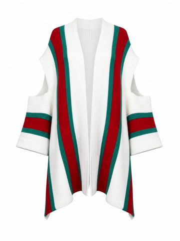 Vibrant Striped Open-Knit Cardigan