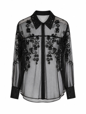 Elegant Beaded Mesh Blouse