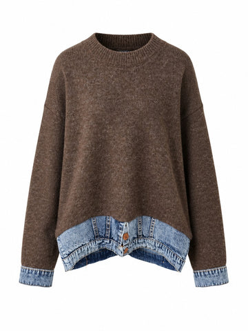 Unique Knit Denim Patchwork Pullover