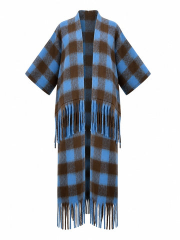 Grounded Plaid Tassel Long Coat