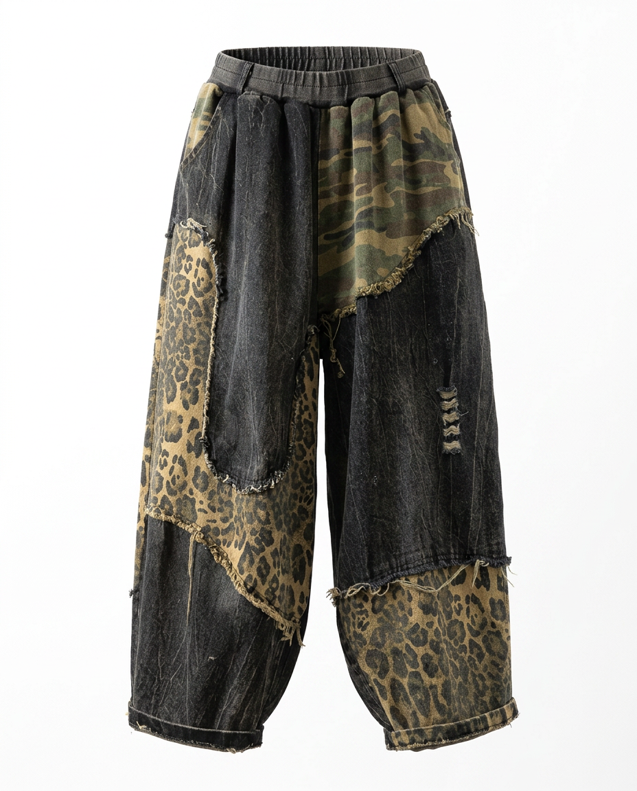 Audacious Camo Leopard Patchwork Jeans