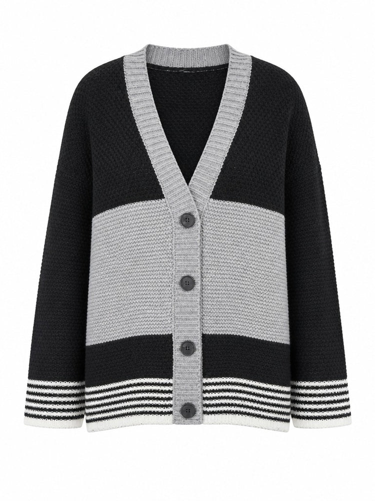 Grounded Knitted Striped Cardigan