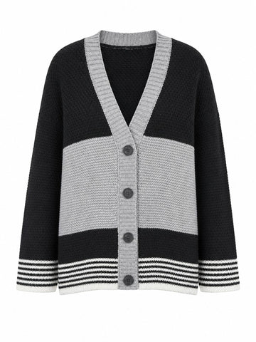 Grounded Knitted Striped Cardigan