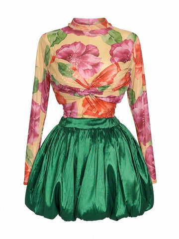 Vibrant Floral Ruched Mini Set