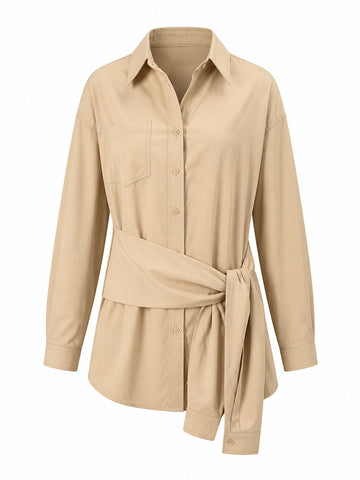Grounded Khaki Tie-Waist Mini Dress