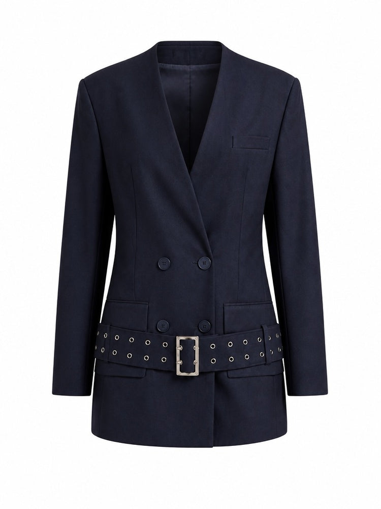Confident Buckle Double Breasted Blazer Dress
