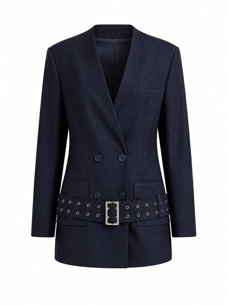 Confident Buckle Double Breasted Blazer Dress