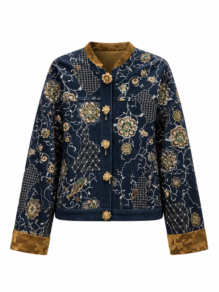 Magnetic Jacquard Beaded Denim Jacket