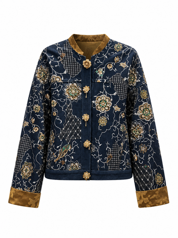 Magnetic Jacquard Beaded Denim Jacket