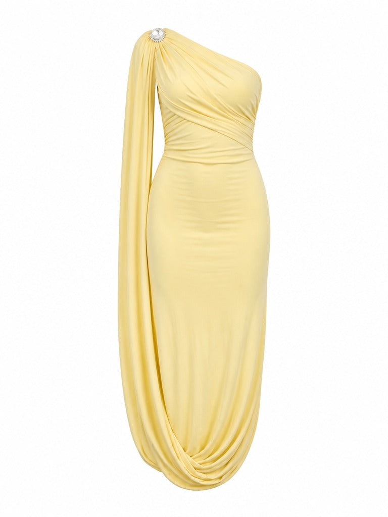 Magnetic Crystal One Shoulder Maxi Dress