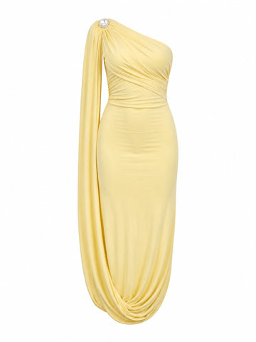 Magnetic Crystal One Shoulder Maxi Dress