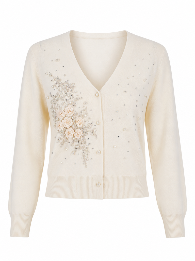 Ethereal Pearl Floral Knit Cardigan