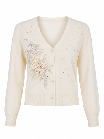 Ethereal Pearl Floral Knit Cardigan