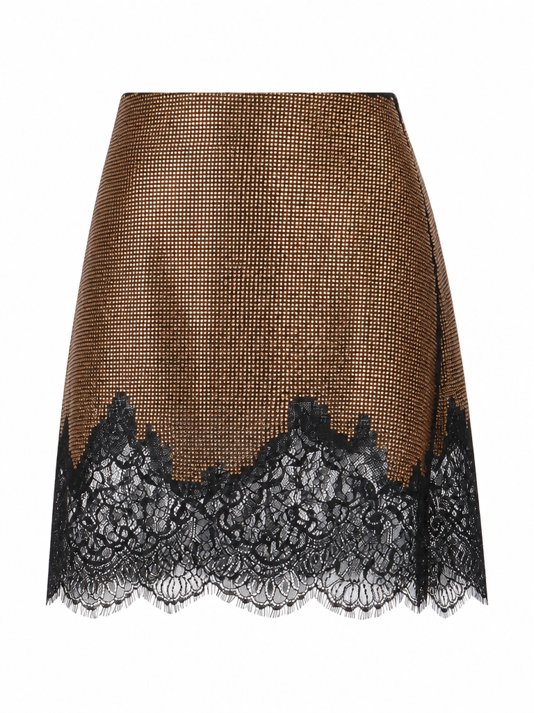 Radiant Gold Bling Lace Mini Skirt