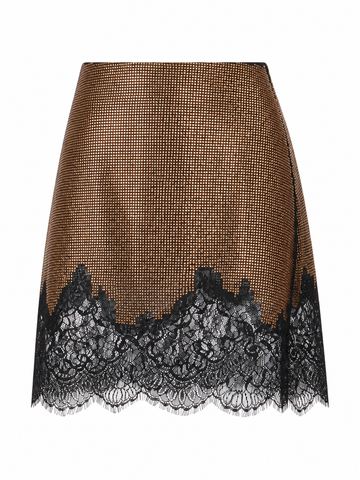 Radiant Gold Bling Lace Mini Skirt