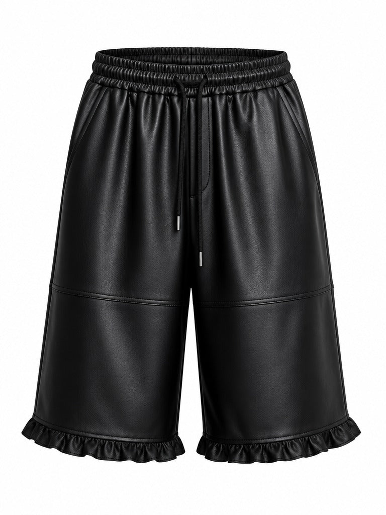 Audacious Cropped Ruffled Leather Pants
